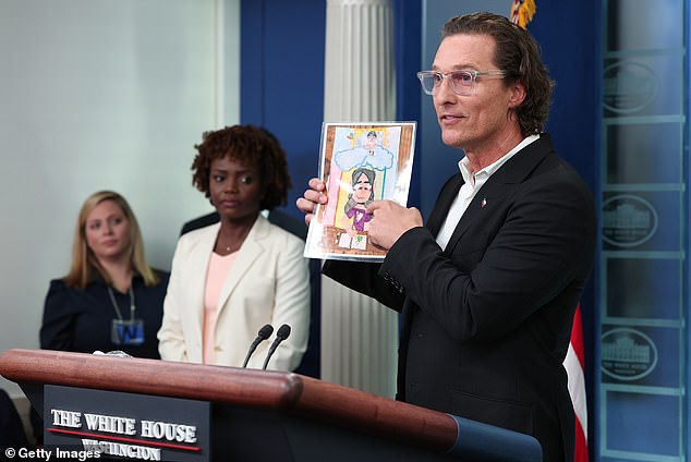 Matthew McConaughey at the White House briefing in 2022 speaking after the Uvalde tragedy