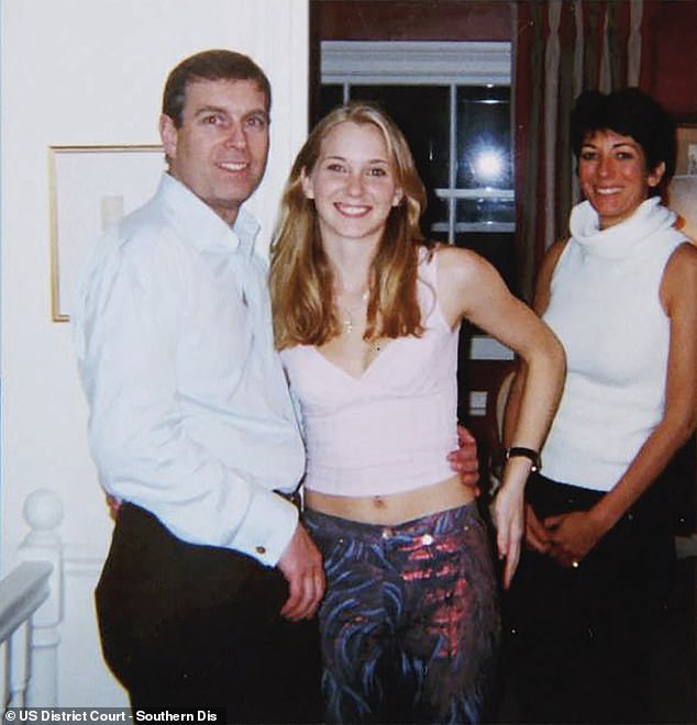 Virginia Giuffre (age 17) with Andrew Mountbatten-Windsor and Ghislaine Maxwell; widely circulated photo central to the case.