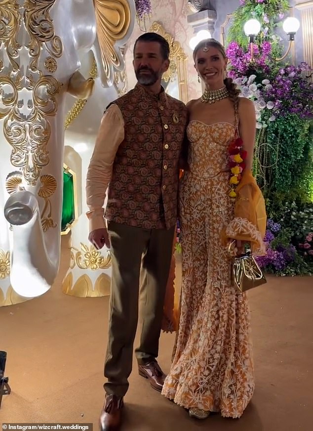 Donald Trump Jr. and Bettina Anderson in traditional Indian attire at the wedding