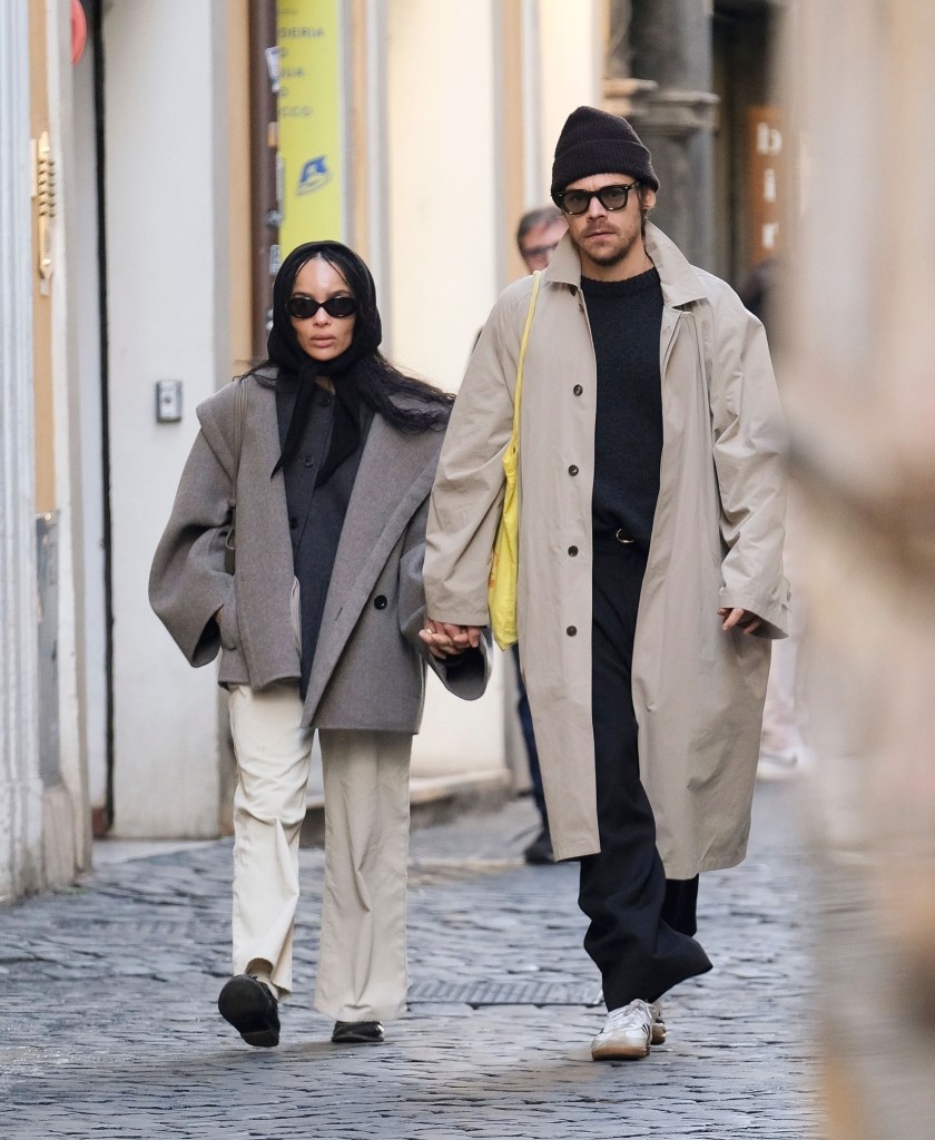 Harry Styles and Zoe Kravitz holding hands on a stroll in Rome.