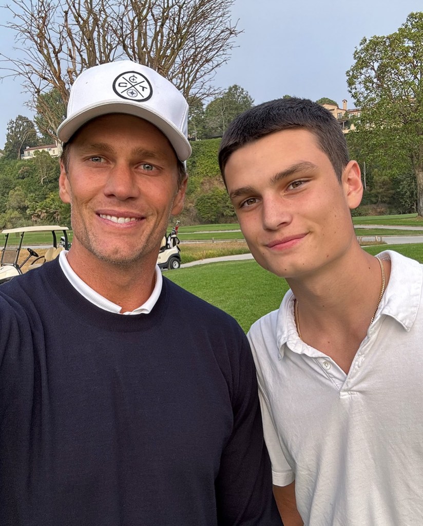 Tom Brady and Jack Moynahan on a golf course.