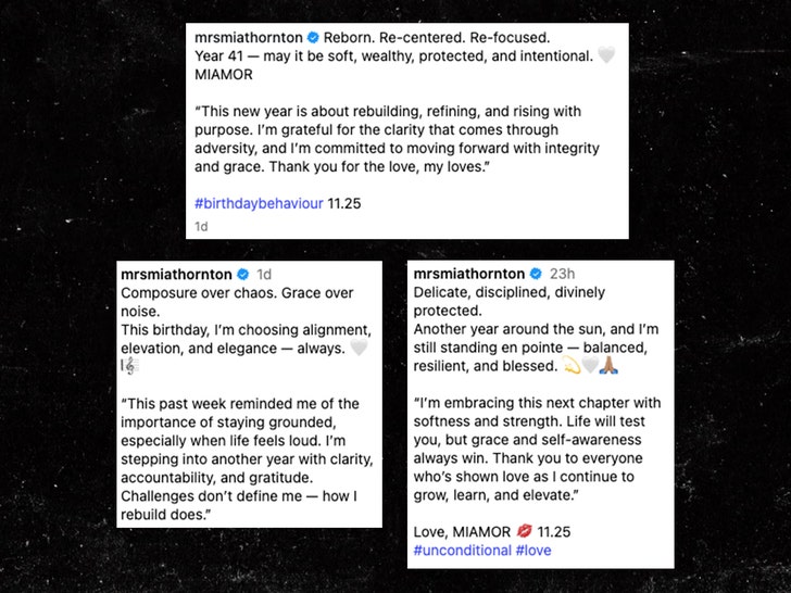 Mia Thornton poses in a white fur coat with pearls beside a piano in her Instagram birthday photos.