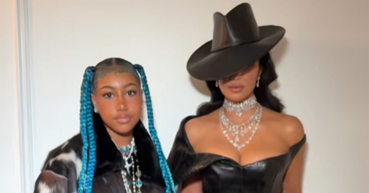 Image shared on X referencing North West telling Kim Kardashian critics hate her Met Gala outfit every year