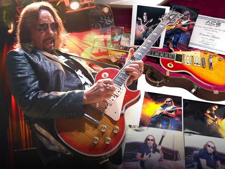 Ace Frehley’s sunburst Gibson Les Paul “Smoking” guitar featured in the Gotta Have Rock and Roll auction listing.