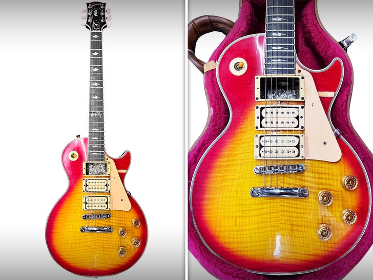 Detail of Ace Frehley’s customized “Smoking” Les Paul used on KISS’s Psycho Circus and Farewell tours.