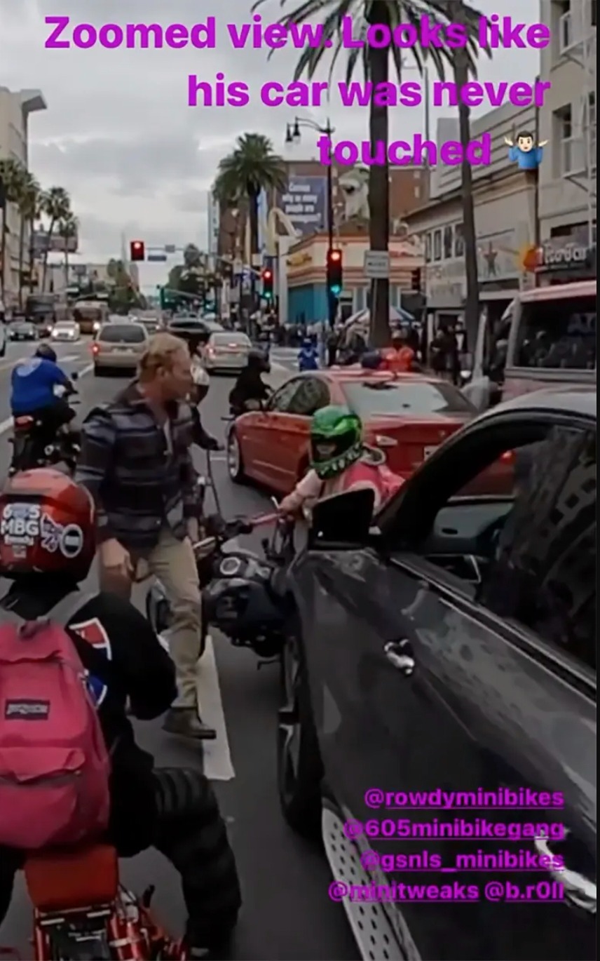 Screengrab from Instagram of a Dec. 31, 2023 street altercation involving Ian Ziering and motorbike riders in Los Angeles.