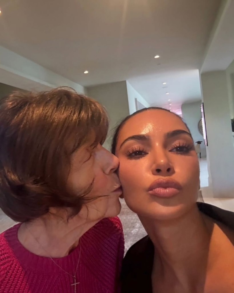Kim Kardashian gets a kiss on the cheek from her grandmother Mary Jo "MJ" Campbell.