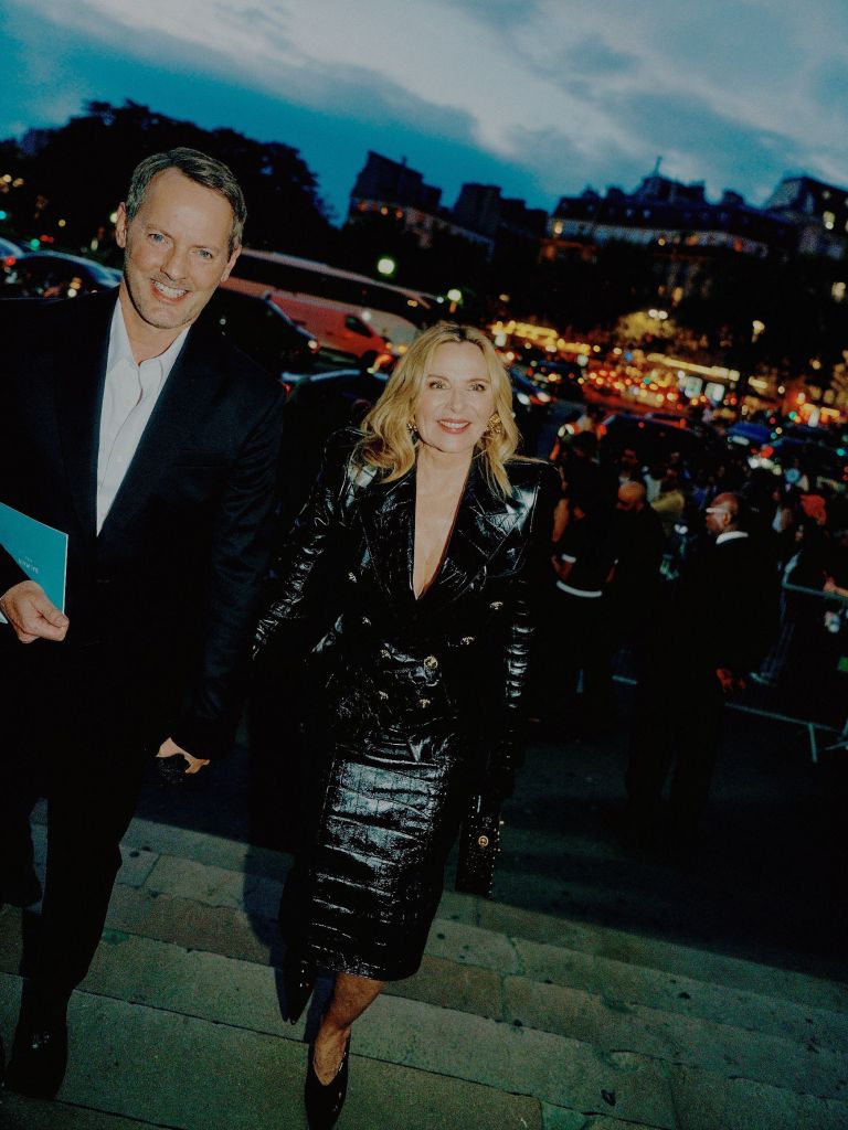 Kim Cattrall and Russell Thomas at a Balmain event during Paris Fashion Week.