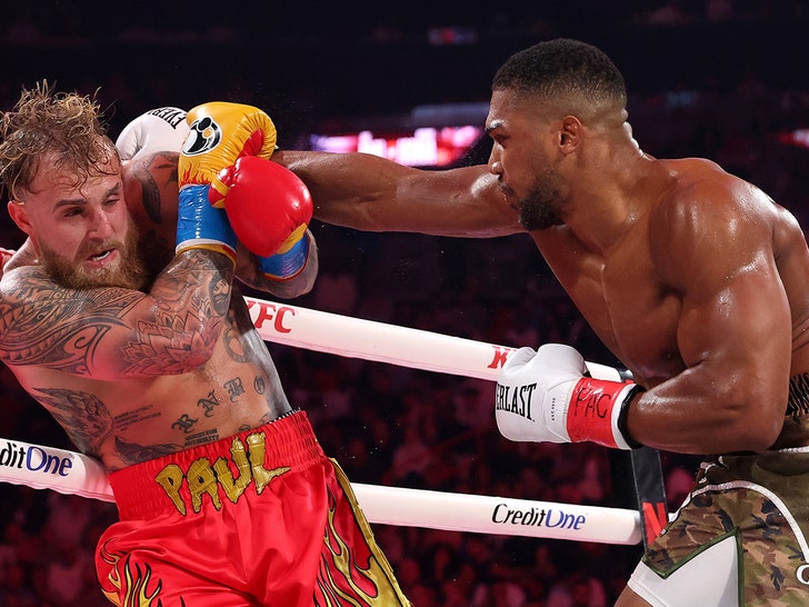 Anthony Joshua trades punches with Jake Paul during their Miami bout (Getty)
