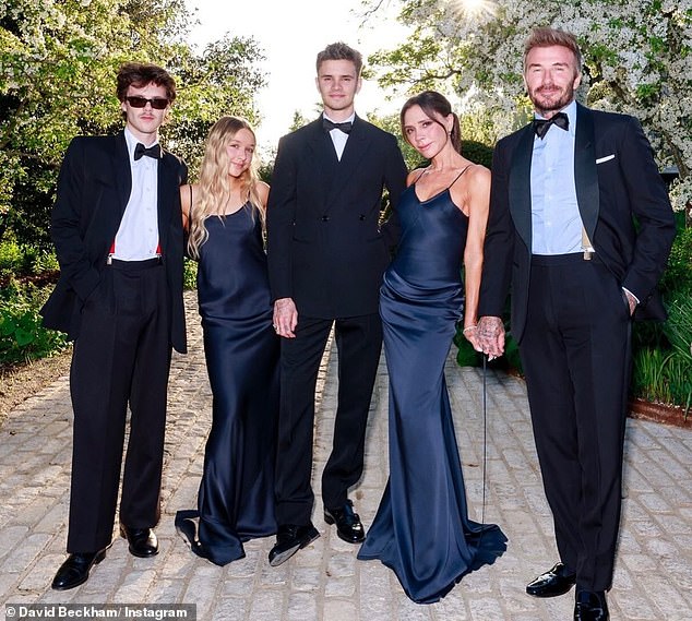 The Beckham family - Cruz, Harper, Romeo, Victoria and David - whose polished family image is part of the story.