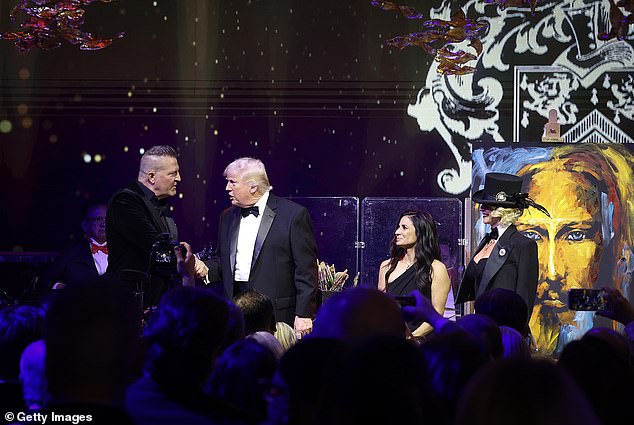 President Donald Trump addressing guests during the New Year's Eve event inside Mar-a-Lago