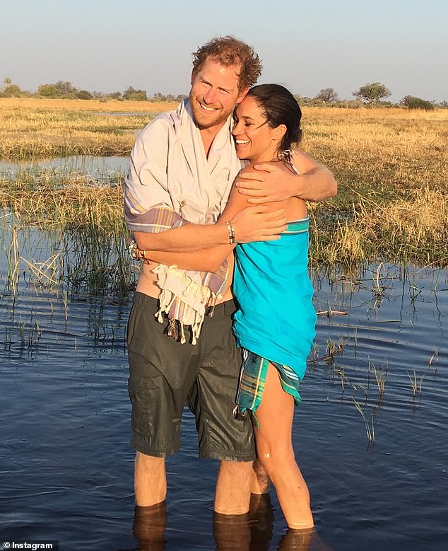 Meghan and Harry are seen embracing each other during a trip to Botswana in August 2016 to mark their third date. The Duchess shared this exact picture in her first Instagram post of 2026
