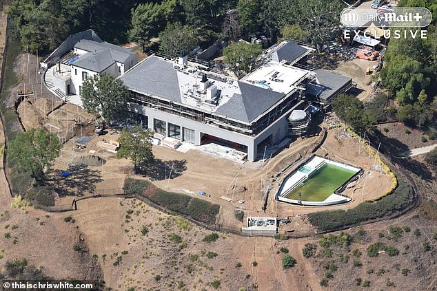 Aerial view shows Adele's Beverly Park estate mid-renovation with much of the original structure removed.