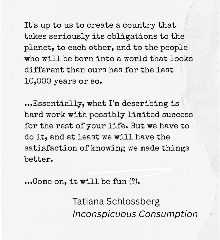 Slide from Jack Schlossberg's Instagram carousel quoting Tatiana Schlossberg's Inconspicuous Consumption about duty and responsibility.