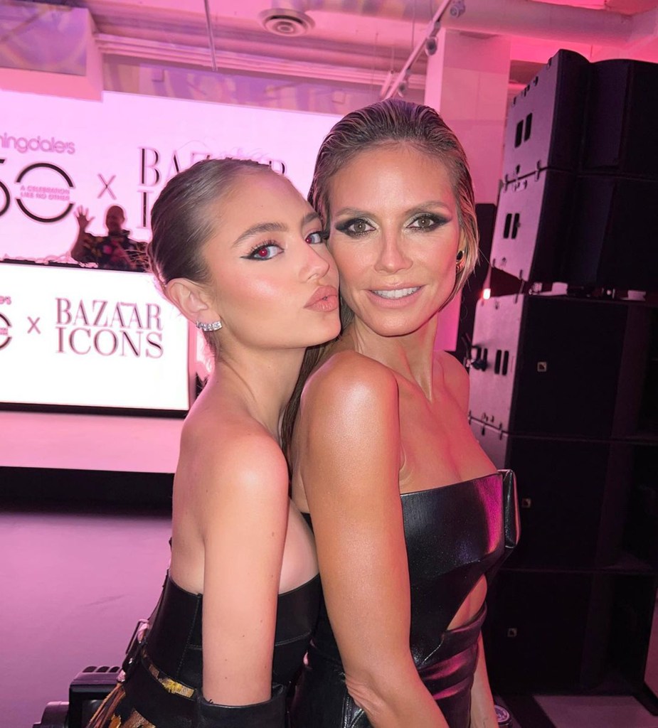 Heidi Klum and her daughter Leni in black outfits at a BAZAAR Icons event.