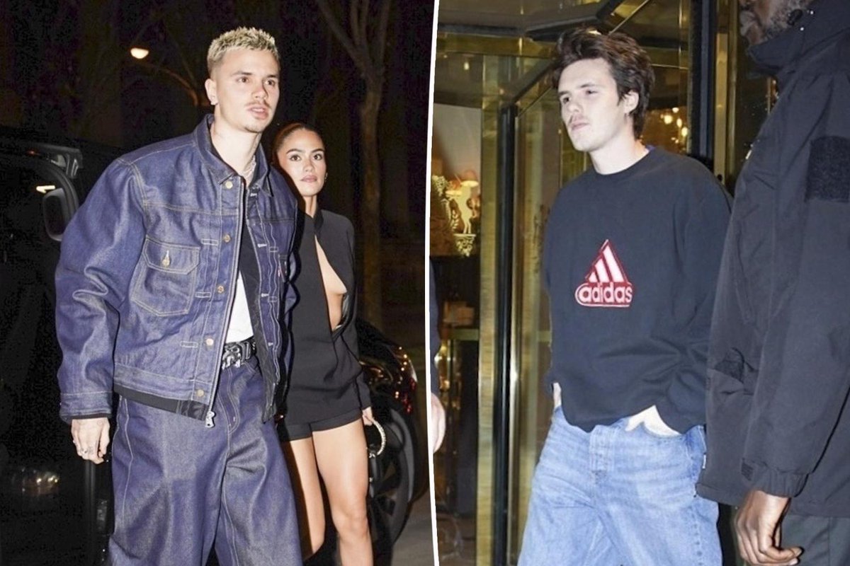 Romeo and Cruz Beckham spotted on a double date in Paris with their girlfriends (photo via Page Six/X).