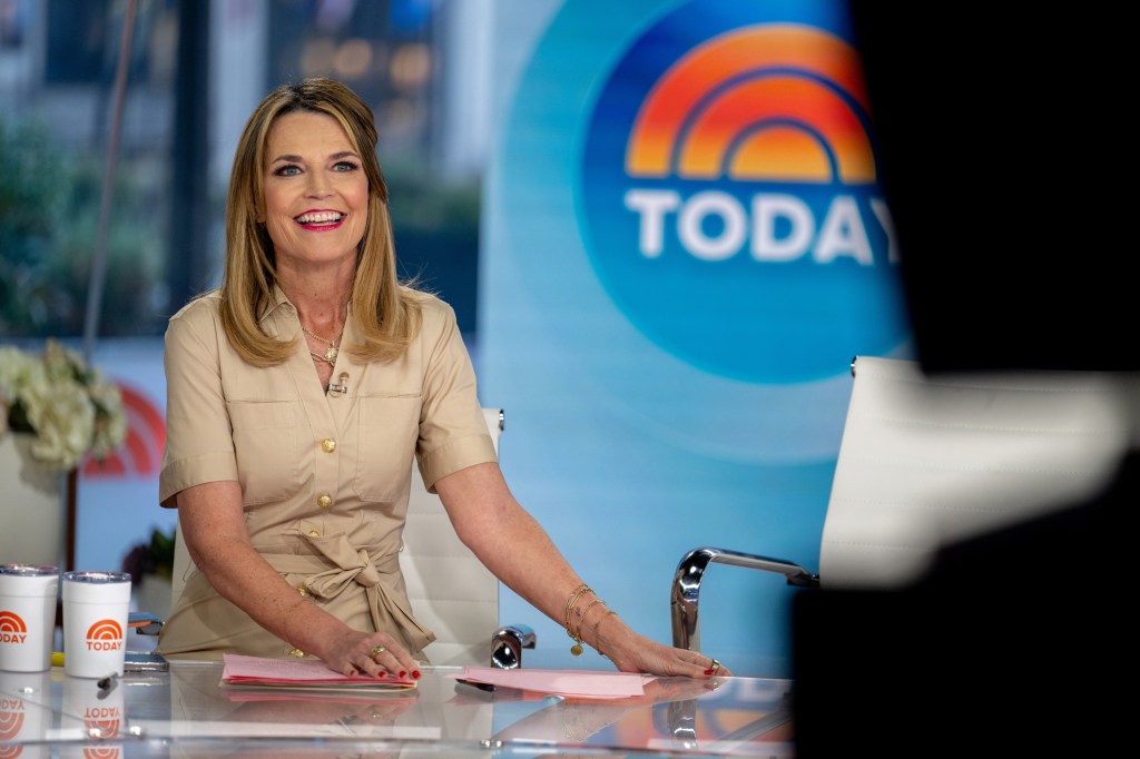 Savannah Guthrie at the Today show news desk, underscoring the contrast between on-air polish and private struggles.