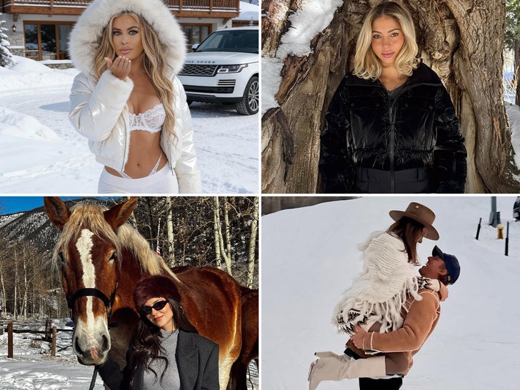Carmen Electra, Alessandra Ambrosio, and Charly Jordan pose in Aspen winter fashion