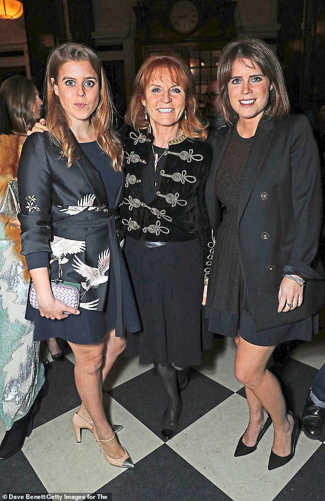 Sarah Ferguson with Princess Beatrice and Princess Eugenie in 2017