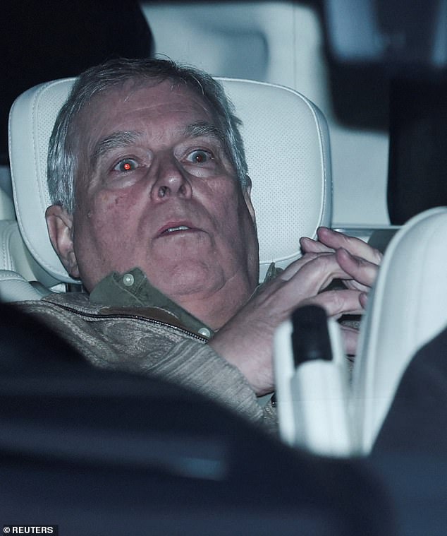 Prince Andrew seen leaving a Norfolk police station in mid-February 2026, per UK media reports.
