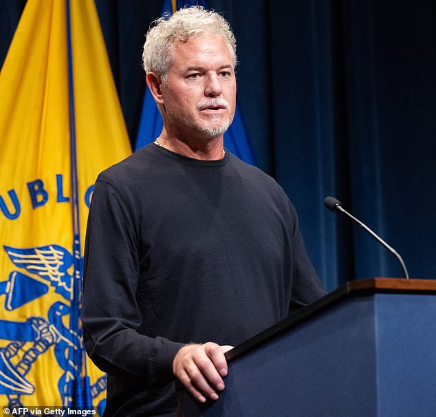 Eric Dane speaking at a podium in June 2025 during an appearance linked to his ALS advocacy.
