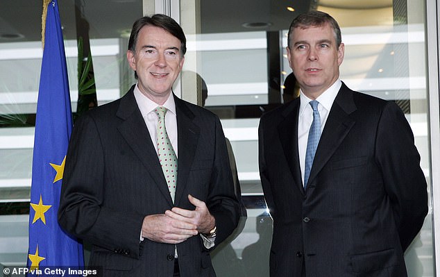 Prince Andrew with Peter Mandelson at the European Commission headquarters in Brussels, 2007, during his trade envoy tenure.