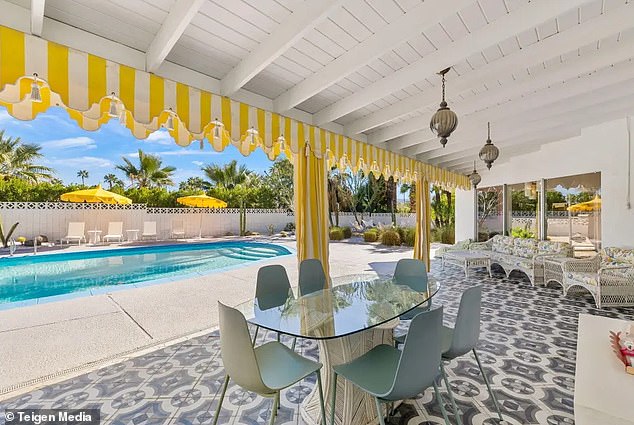 Covered patio and curved pool at the former Marilyn Monroe Palm Springs home