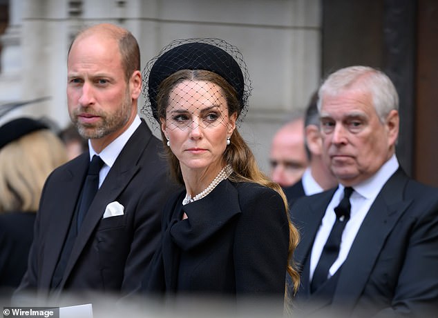 Prince William, Catherine, and Prince Andrew together at a recent royal funeral