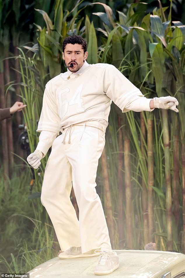 Shakira performs during the 2020 Super Bowl LIV halftime show, where Bad Bunny appeared as a guest