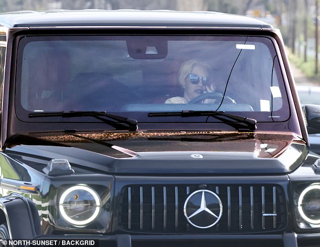 Britney Spears driving in Los Angeles with a phone near her face, photographed days after sale reports.