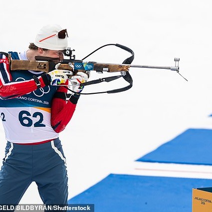 Lgreid pictured in action on Monday as he won his first Olympic bronze medal - DailyMailUS