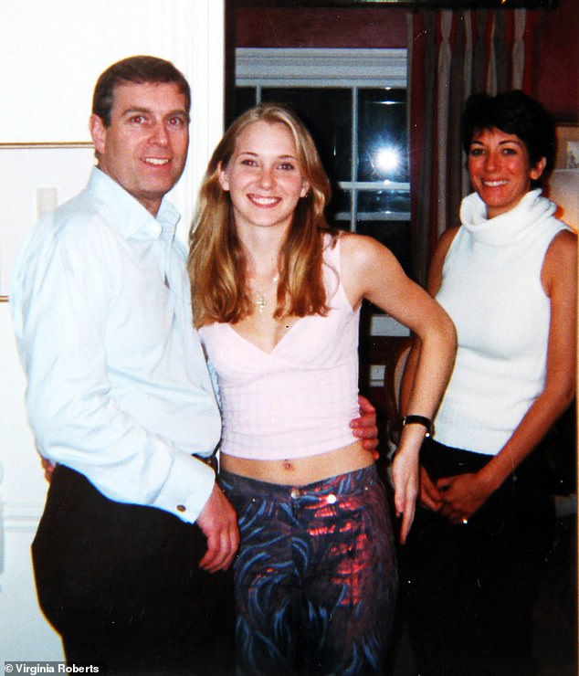 Virginia Giuffre with Prince Andrew and Ghislaine Maxwell in London, 2001