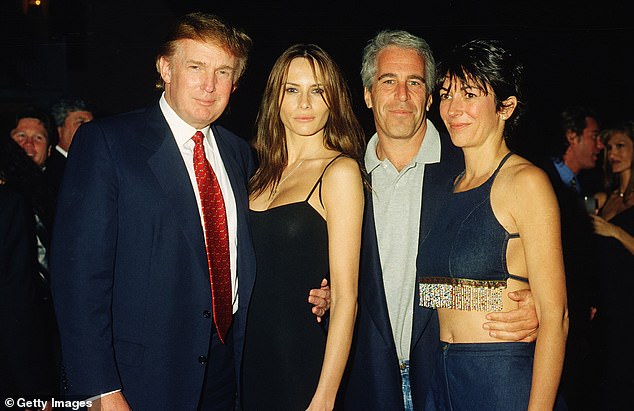 Donald Trump, Melania Knauss, Jeffrey Epstein, and Ghislaine Maxwell at Mar-a-Lago, Palm Beach, February 12, 2000