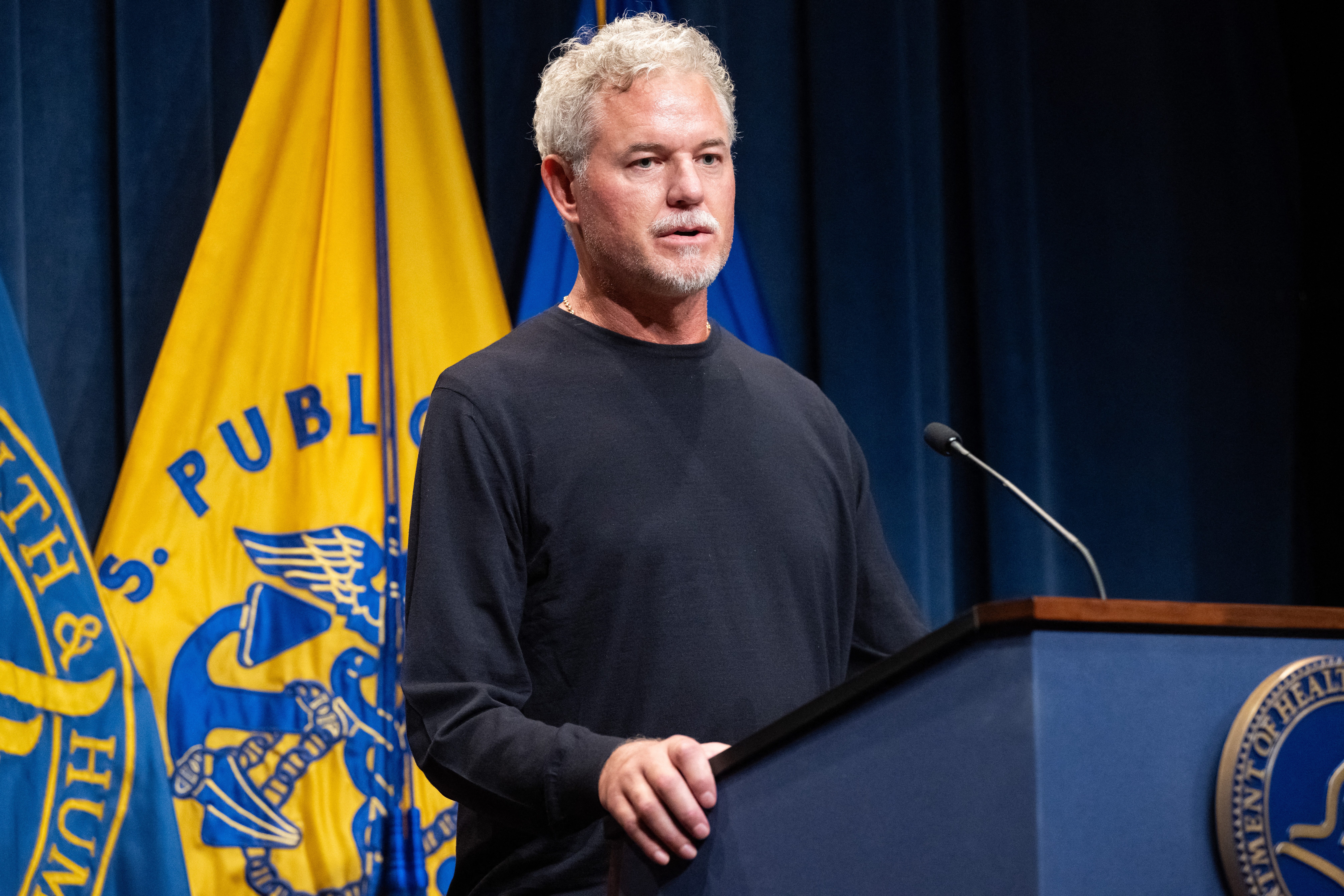 Eric Dane speaks at a Washington, DC news conference in June 2025, months after publicly revealing his ALS diagnosis.