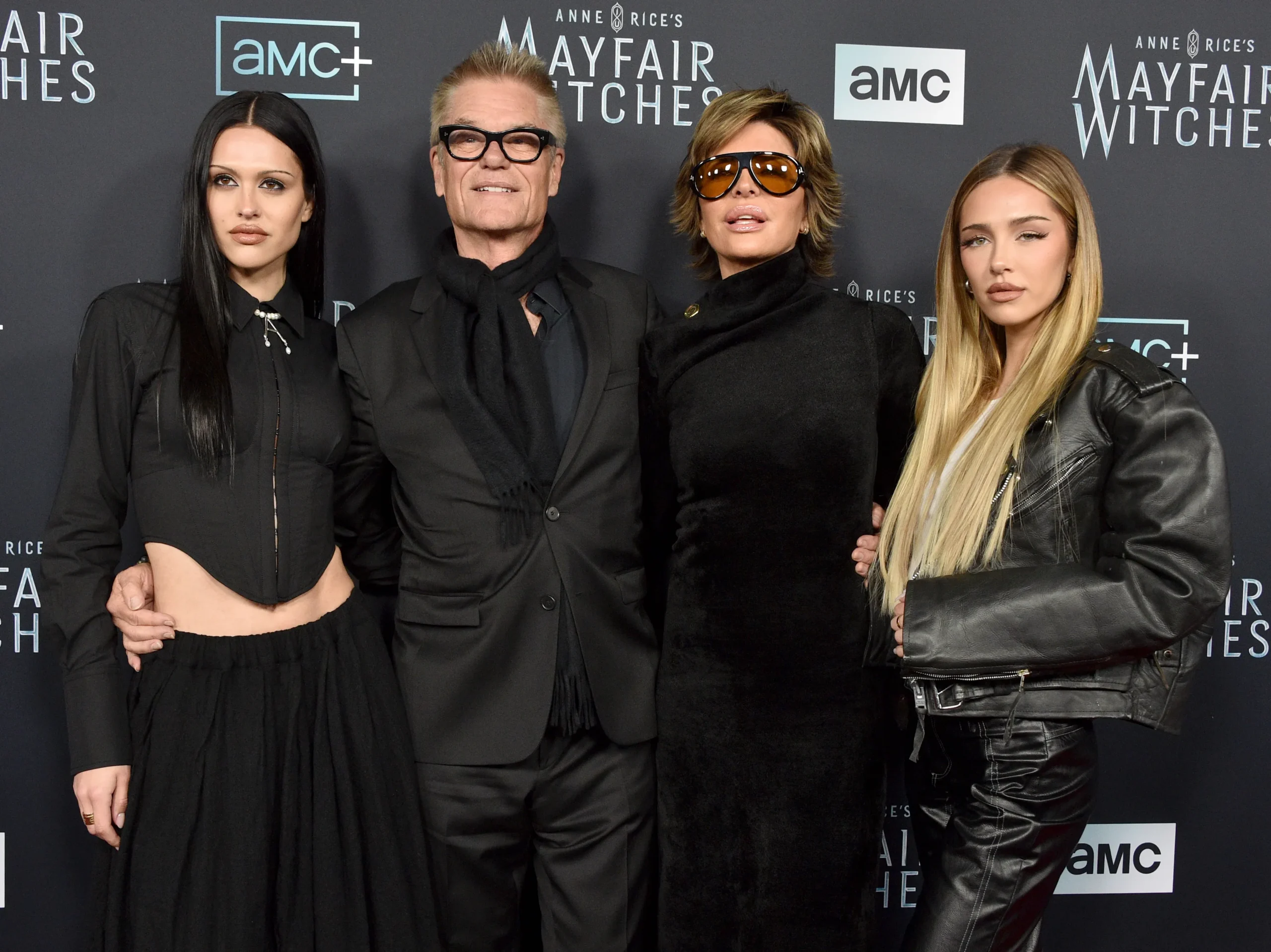 Amelia Gray Hamlin, Harry Hamlin, Lisa Rinna, and Delilah Belle Hamlin attend the Los Angeles Premiere Of AMC Networks "Anne Rice's Mayfair Witches" at Harmony Gold on December 07, 2022 in Los Angeles, Calif