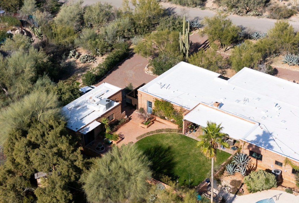 Aerial view of Nancy Guthrie's home in Tucson, Arizona, central to the ongoing search.