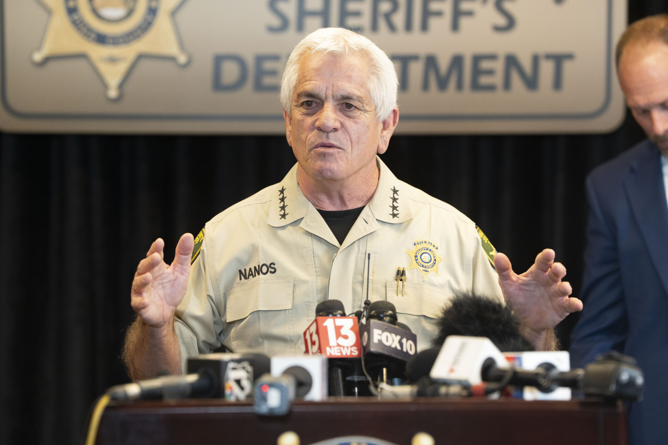 Pima County Sheriff Chris Nanos speaks during a press briefing on the case.