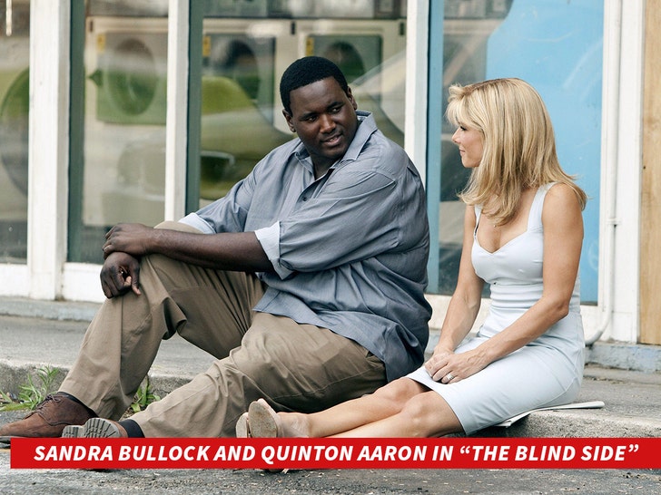 Scene from The Blind Side featuring Sandra Bullock and Quinton Aaron.
