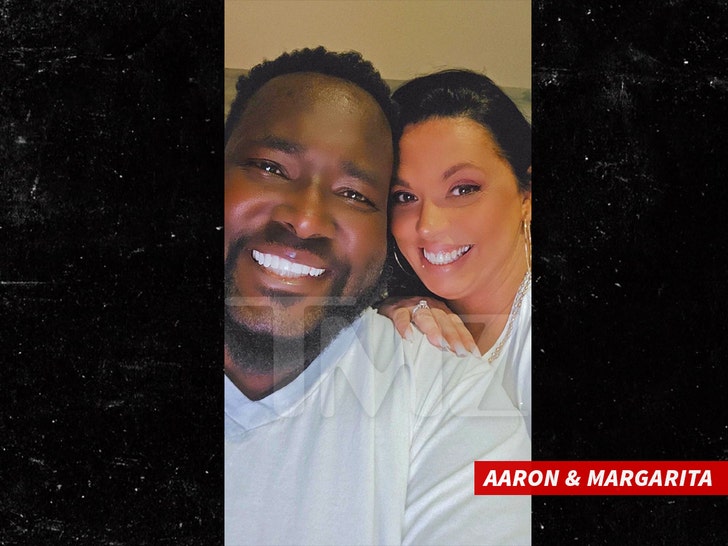 Quinton Aaron with Margarita, who has publicly referred to herself as his wife; the status of the relationship is disputed in reports.