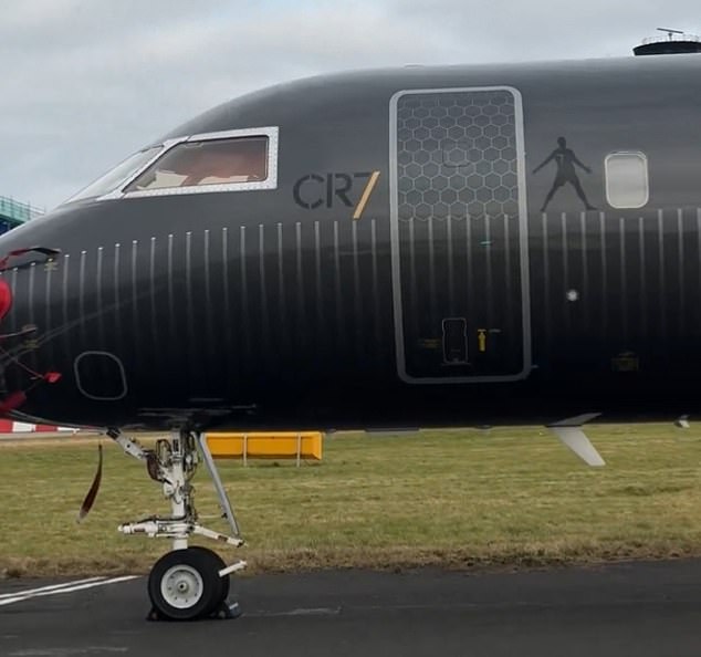 A Bombardier Global 6500 jet long linked to Cristiano Ronaldo, pictured on the tarmac.