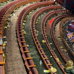 A photo shared by journalist Matt Neglia showed the Oscars venue completely covered in trash after the event and it sparked fierce backlash over the star-studded attendees' behavior - Daily Mail