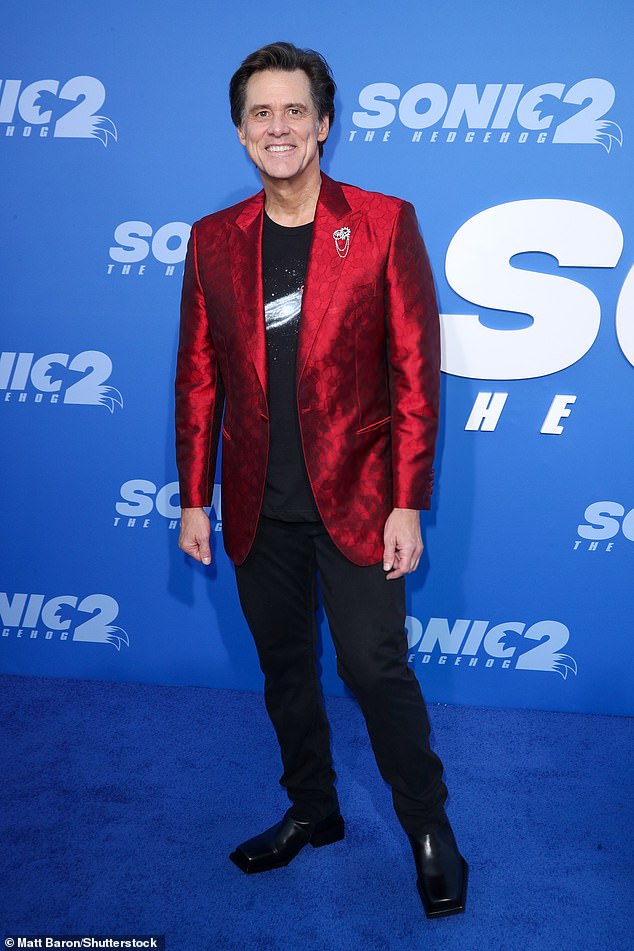 Jim Carrey at the Sonic the Hedgehog 2 premiere in Los Angeles, 2022
