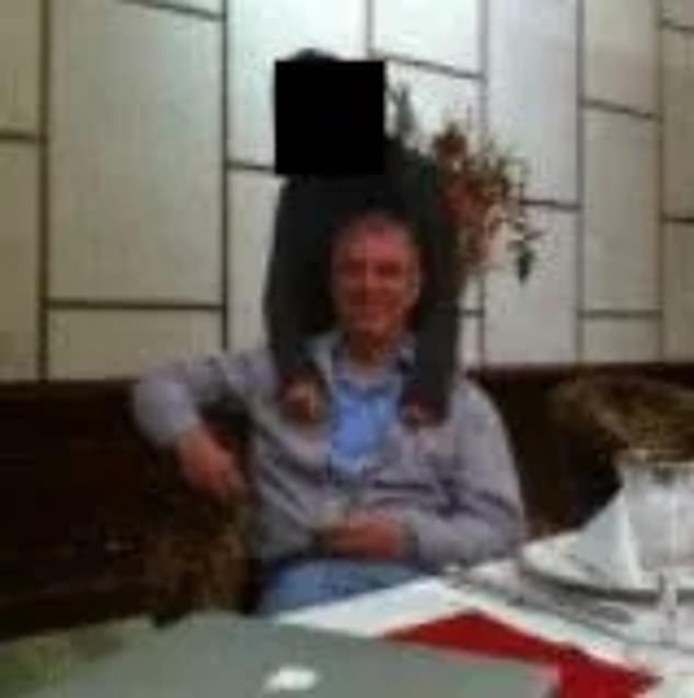 Another circulating image reportedly showing a man resembling Prince Andrew with a woman leaning over his shoulder; faces redacted. Provenance unverified as of publication.