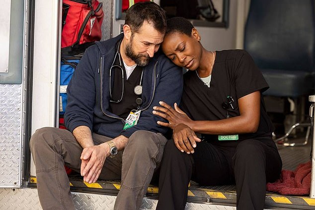 Noah Wyle and Tracy Ifeachor in a scene from The Pitt.