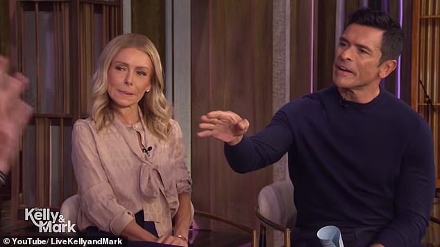 Kelly Ripa and Mark Consuelos on Live With Kelly and Mark during the exchange about Mandel's age.