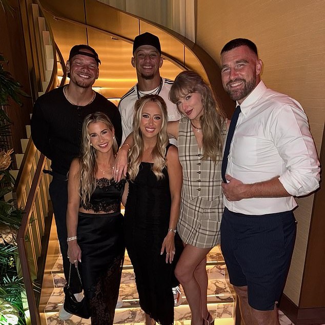 Travis Kelce, Patrick and Brittany Mahomes, and Taylor Swift pictured together at 1587 Prime - Daily Mail US