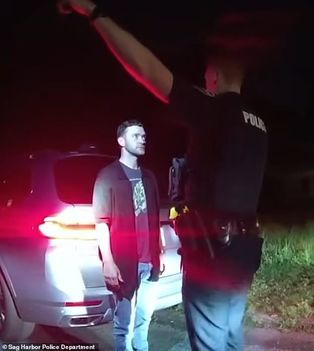 Justin Timberlake pictured at the roadside during the June 2024 traffic stop in Sag Harbor.
