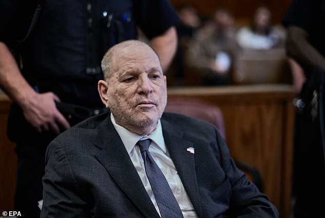 Harvey Weinstein in court; serving a 16-year California sentence while New York case heads toward retrial