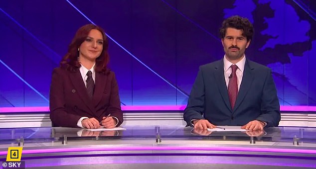 SNL UK's 'Weekend Update'-style news desk during the premiere