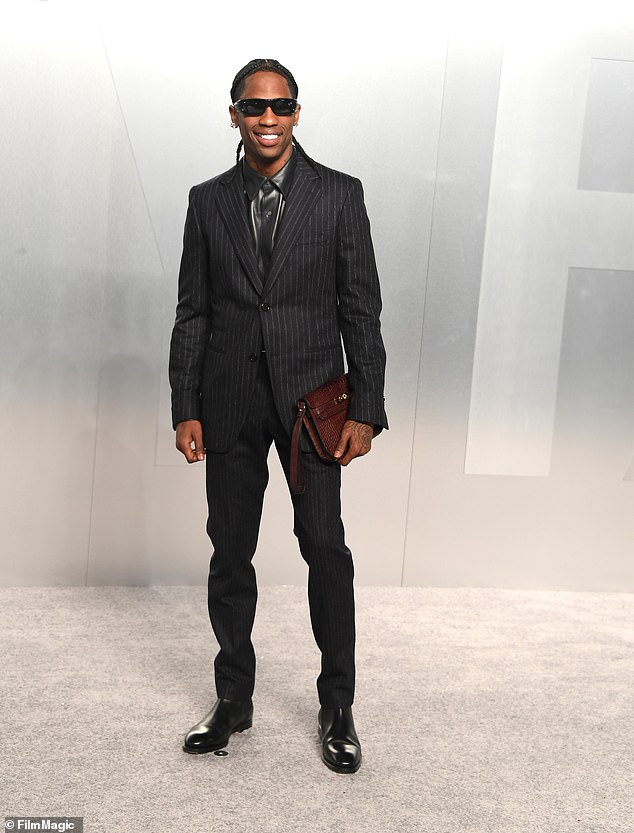 Travis Scott arriving at the Vanity Fair Oscar Party